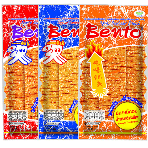 ปลาหมึกอบปรุงรส เบนโตะ (BENTO SEAFOOD SNACK 3 PACK X 24G SEASONED SQUID FLAVOR)